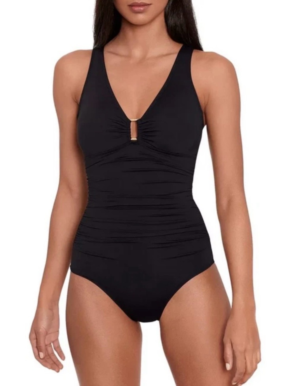 NWT Lauren Ralph Lauren Black Ring Front One Piece Swimsuit Size 4 - Picture 5 of 15